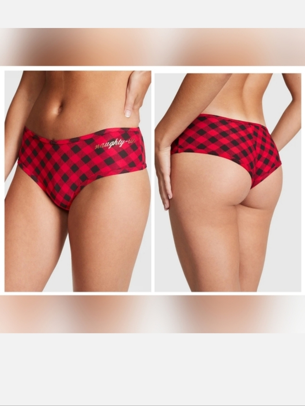 Victorias secret pink logo Christmas cotton cheekster panty NAUGHTY-ISH MEDIUM